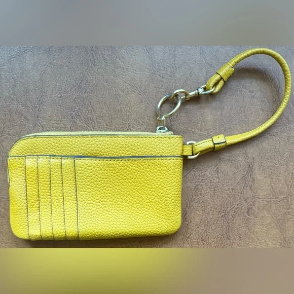 Tory Burch Perry Bombe Zip Card Case Golden Sunset Yellow Leather Wristlet - Picture 4 of 11